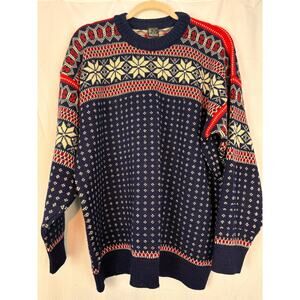 Dale of Norway Blue Fair Isle wool sweater small holes XL
